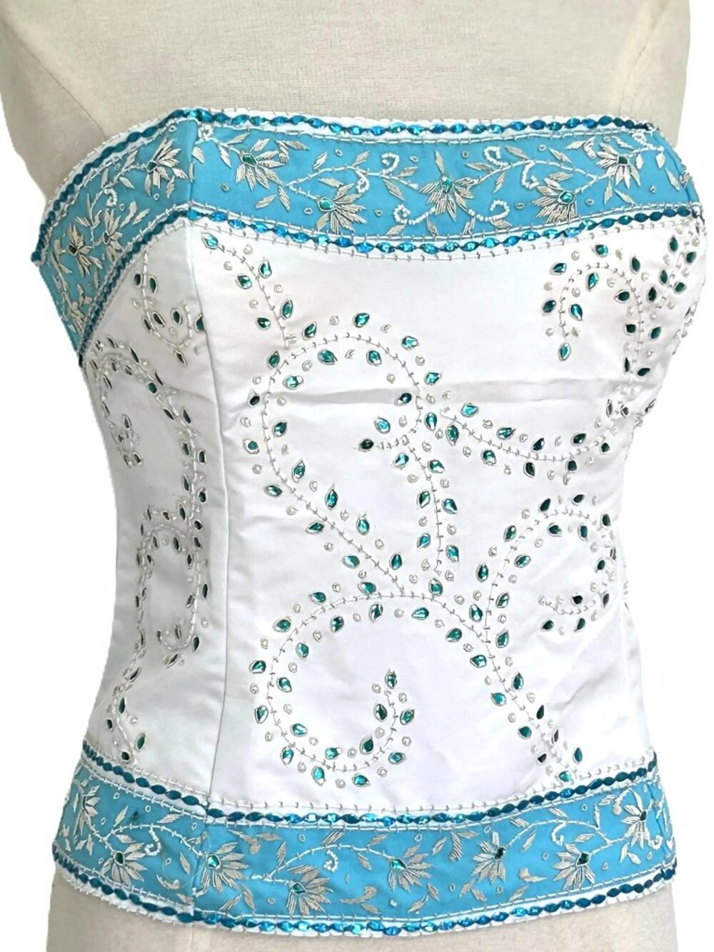 JASDEE Vintage Bustier Corset Hand Work Gotta Thread Embroidery On Satin # F3125
